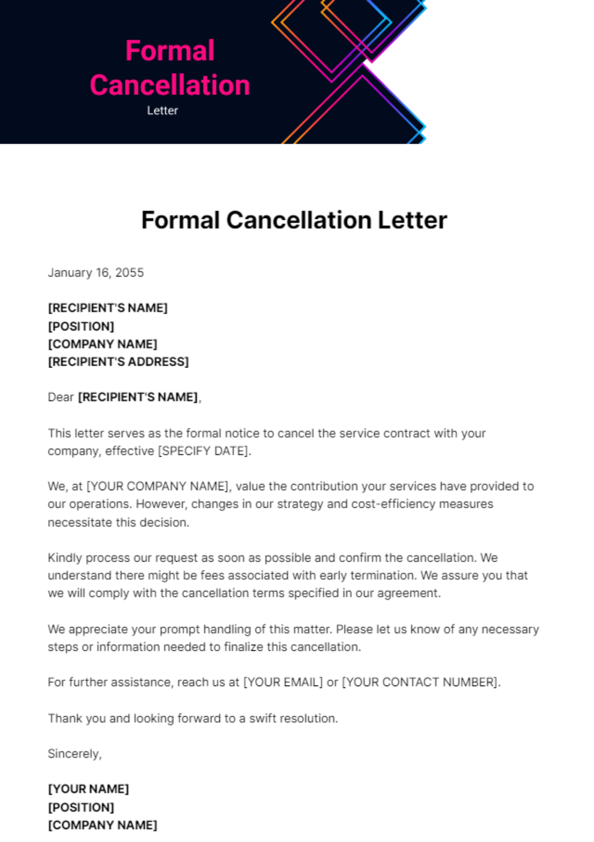 Free Formal Cancellation Letter Template