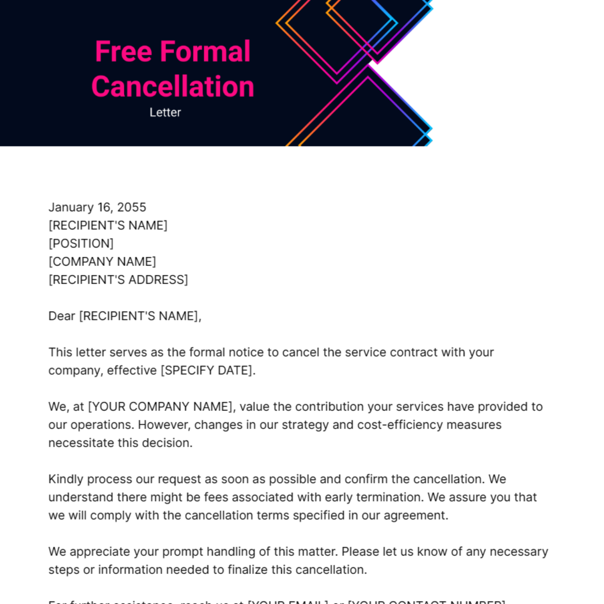 Formal Cancellation Letter Template