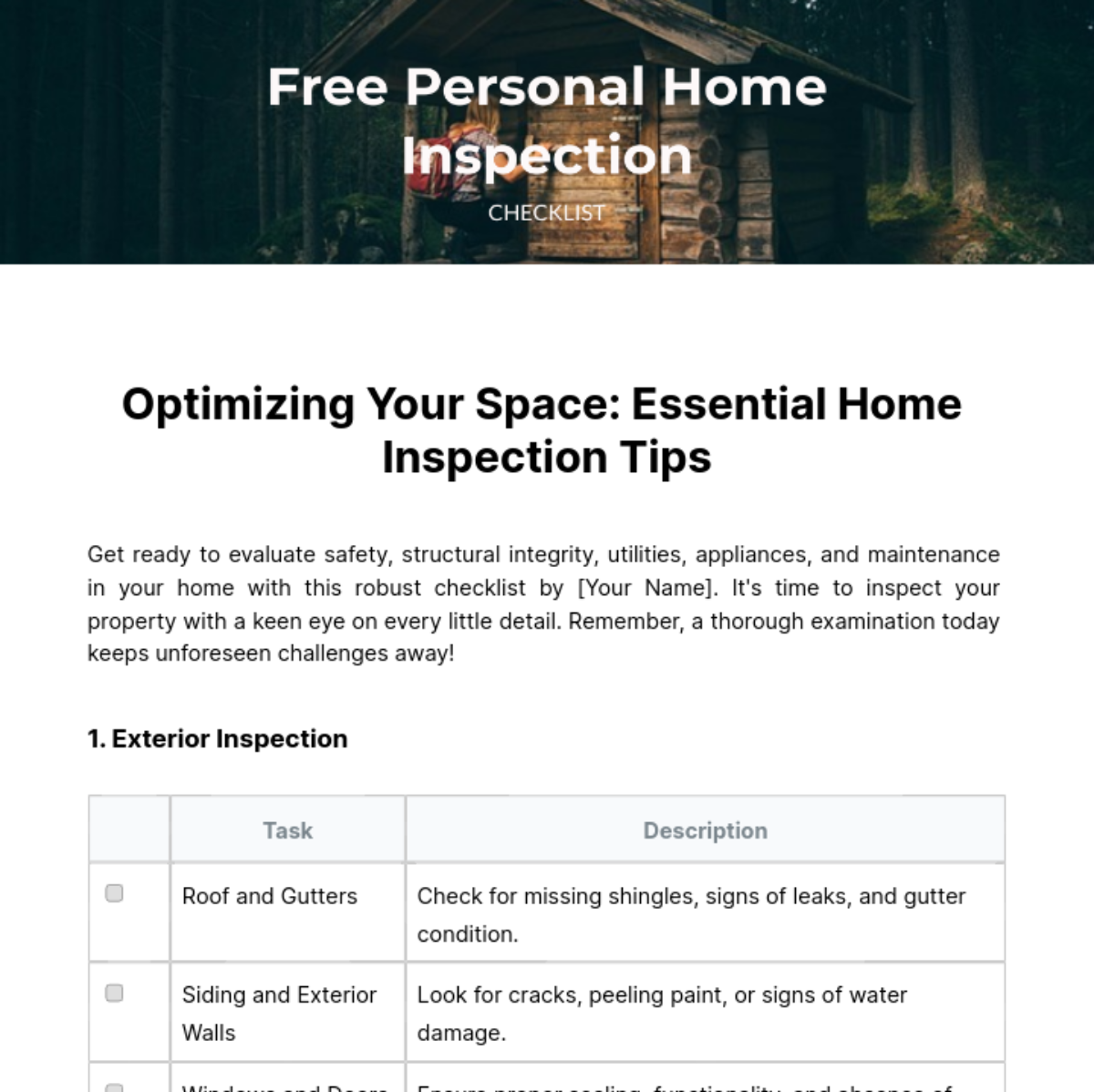 Personal Home Inspection Checklist Template