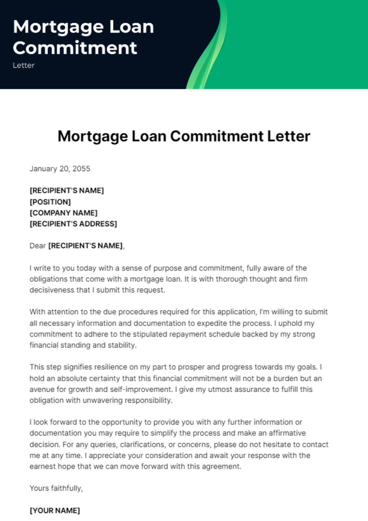 Free Mortgage Loan Commitment Letter Template
