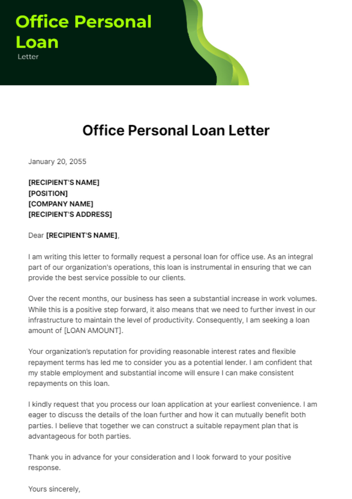 Free Office Personal Loan Letter Template
