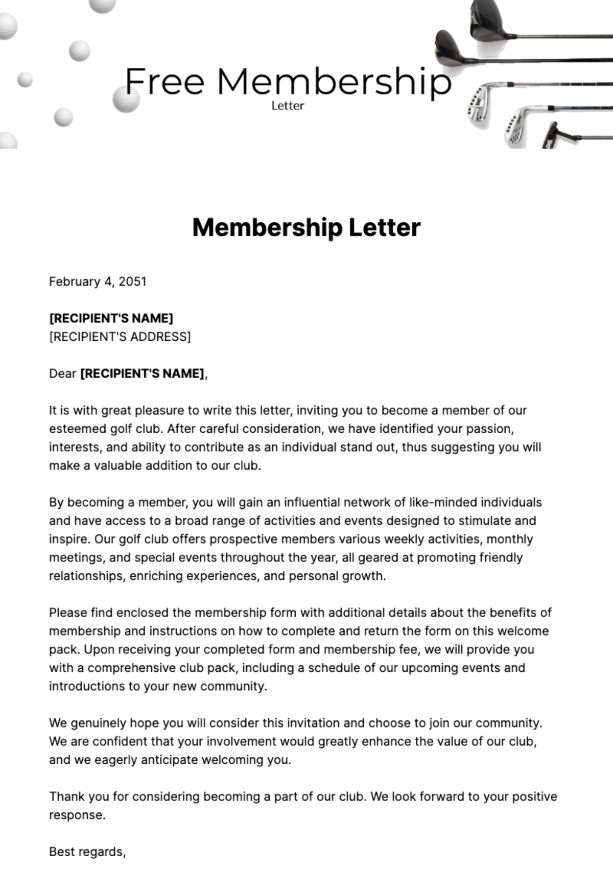Free Membership Letter Template