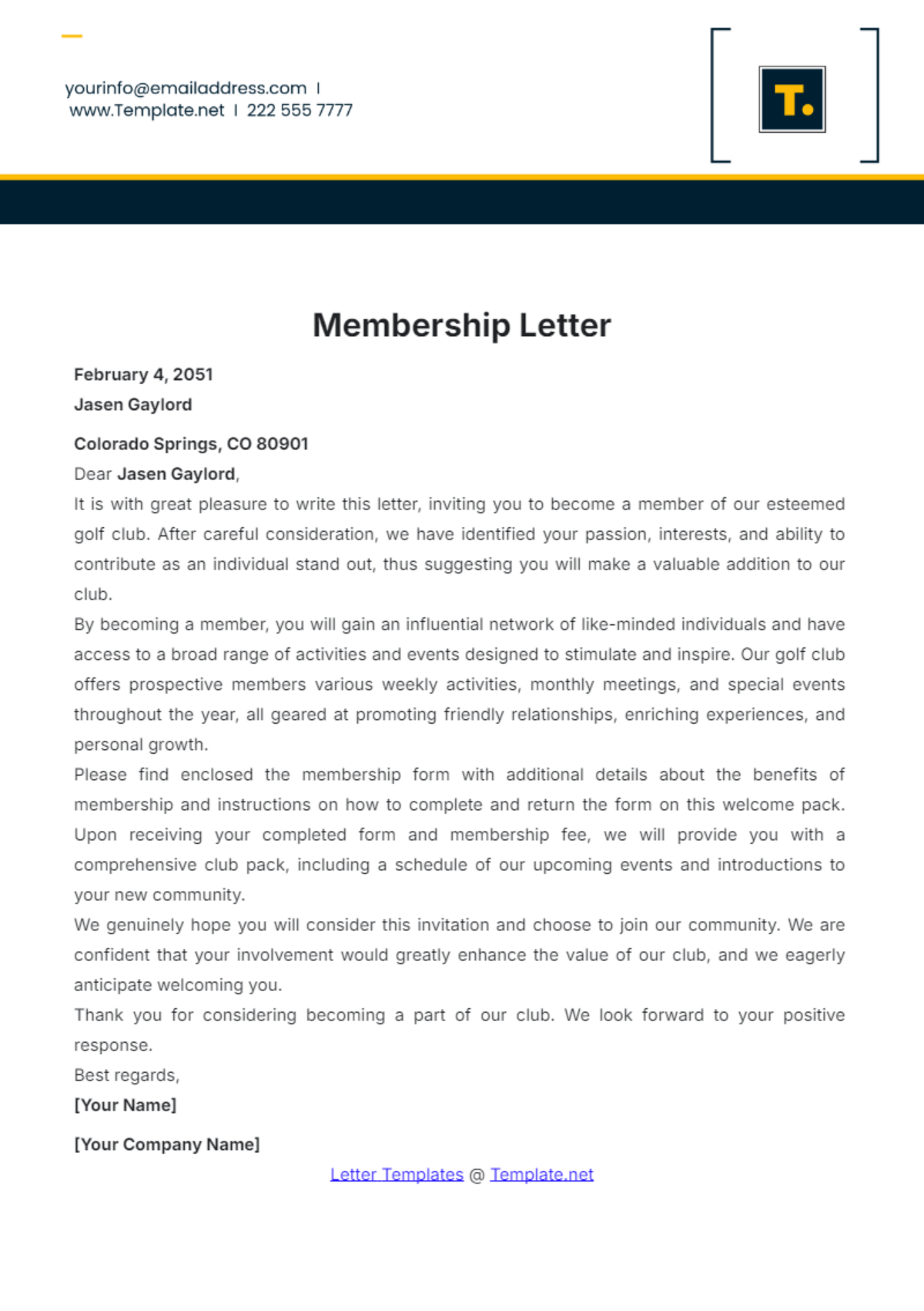 Membership Letter Template - Edit Online & Download