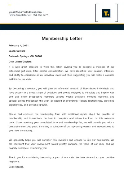 Free Membership Letter Template to Edit Online