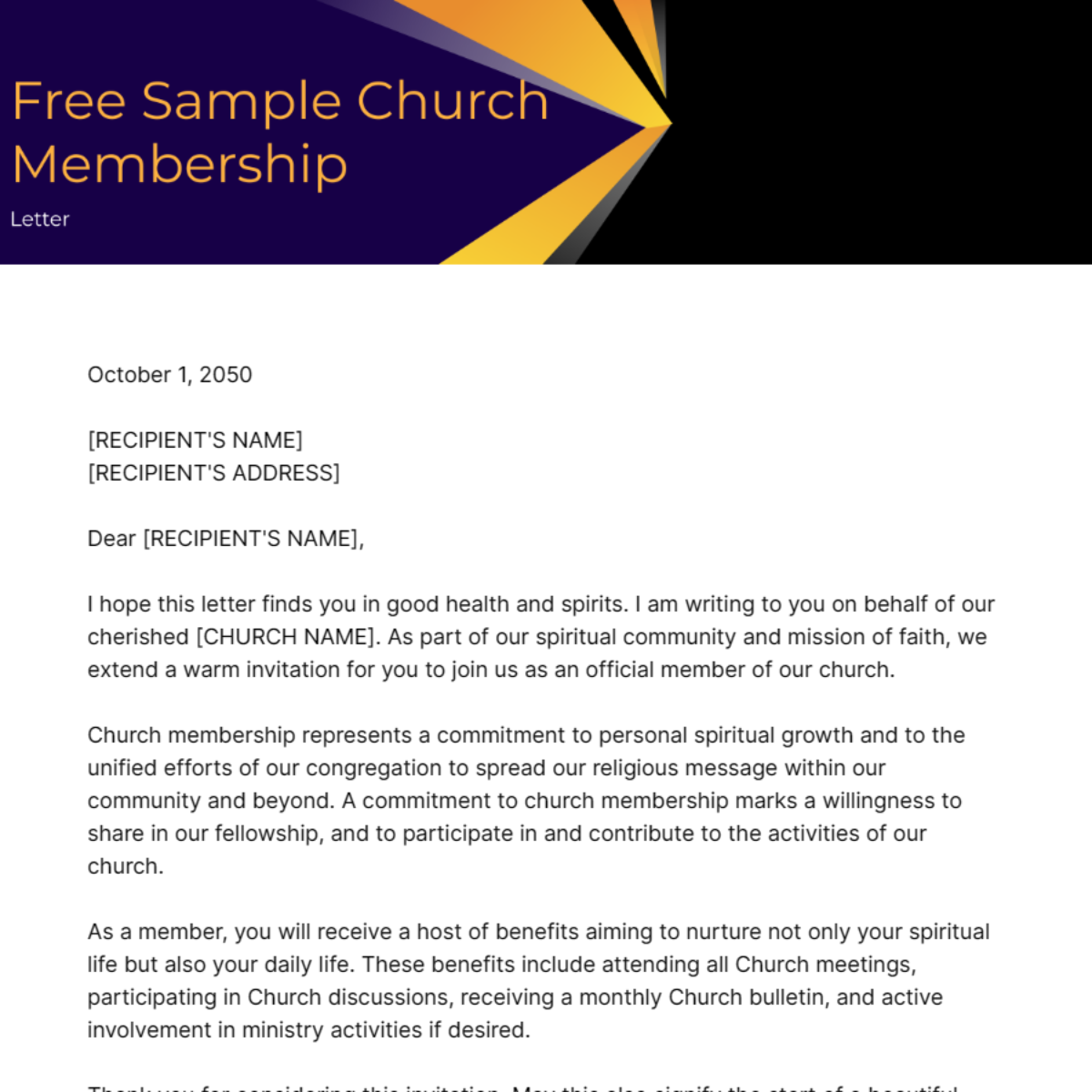 Sample Church Membership Letter Template