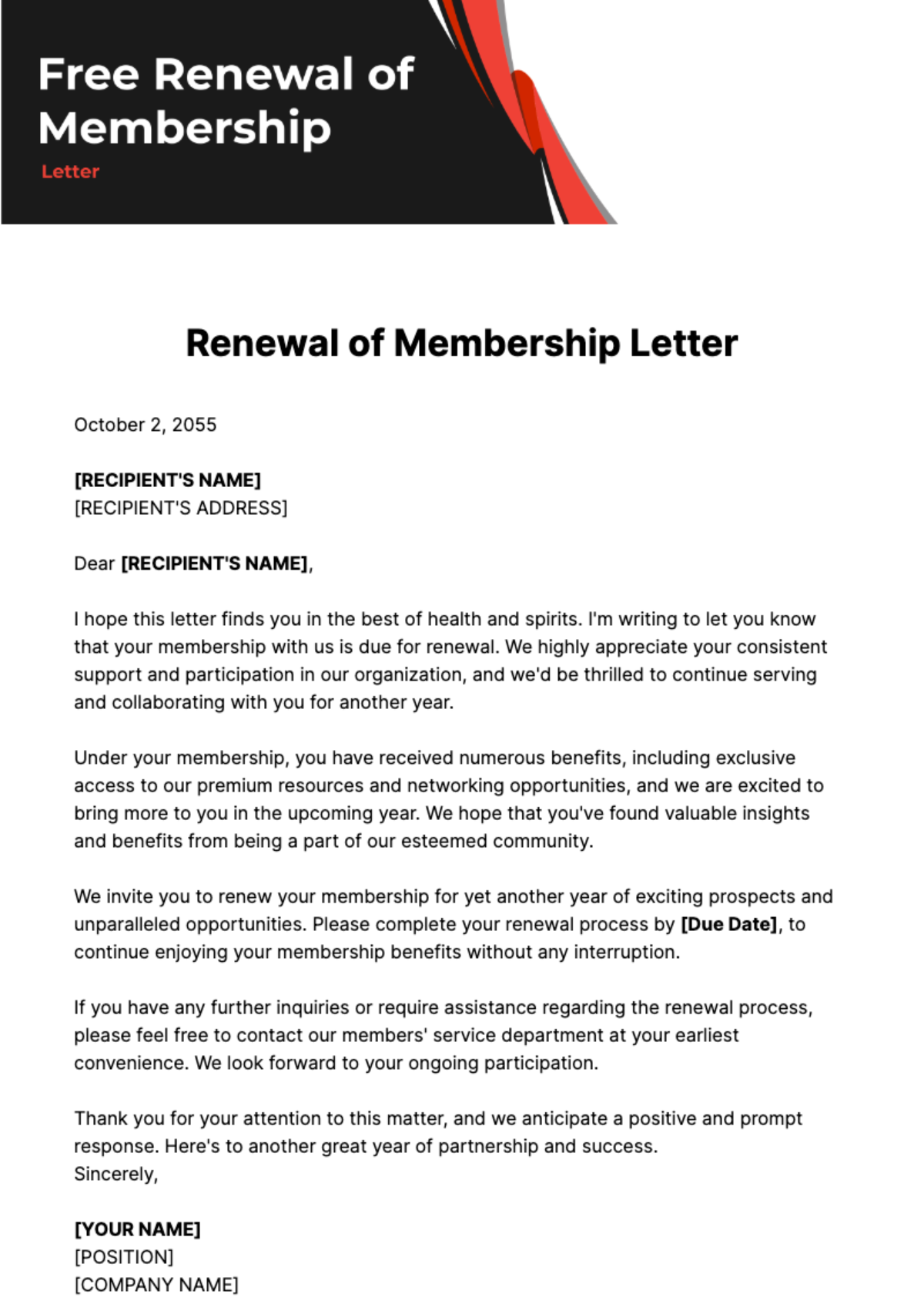Free Renewal of Membership Letter Template