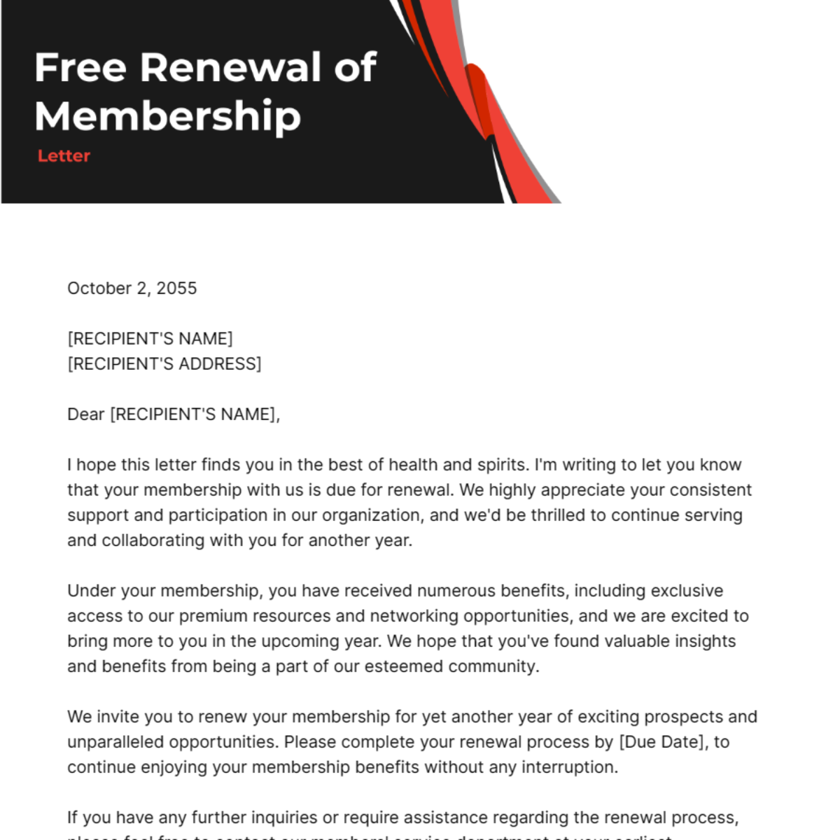 Renewal of Membership Letter Template