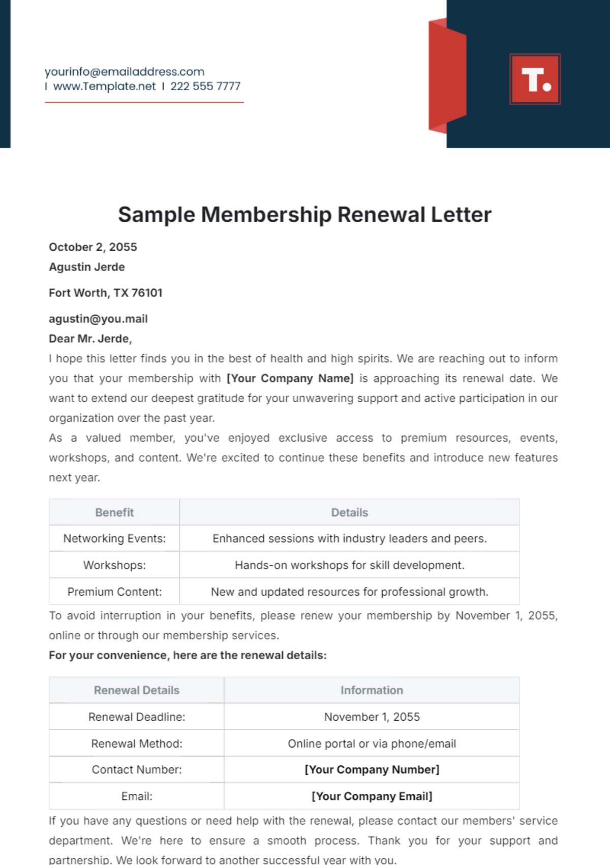 Sample Membership Renewal Letter Template - Edit Online & Download