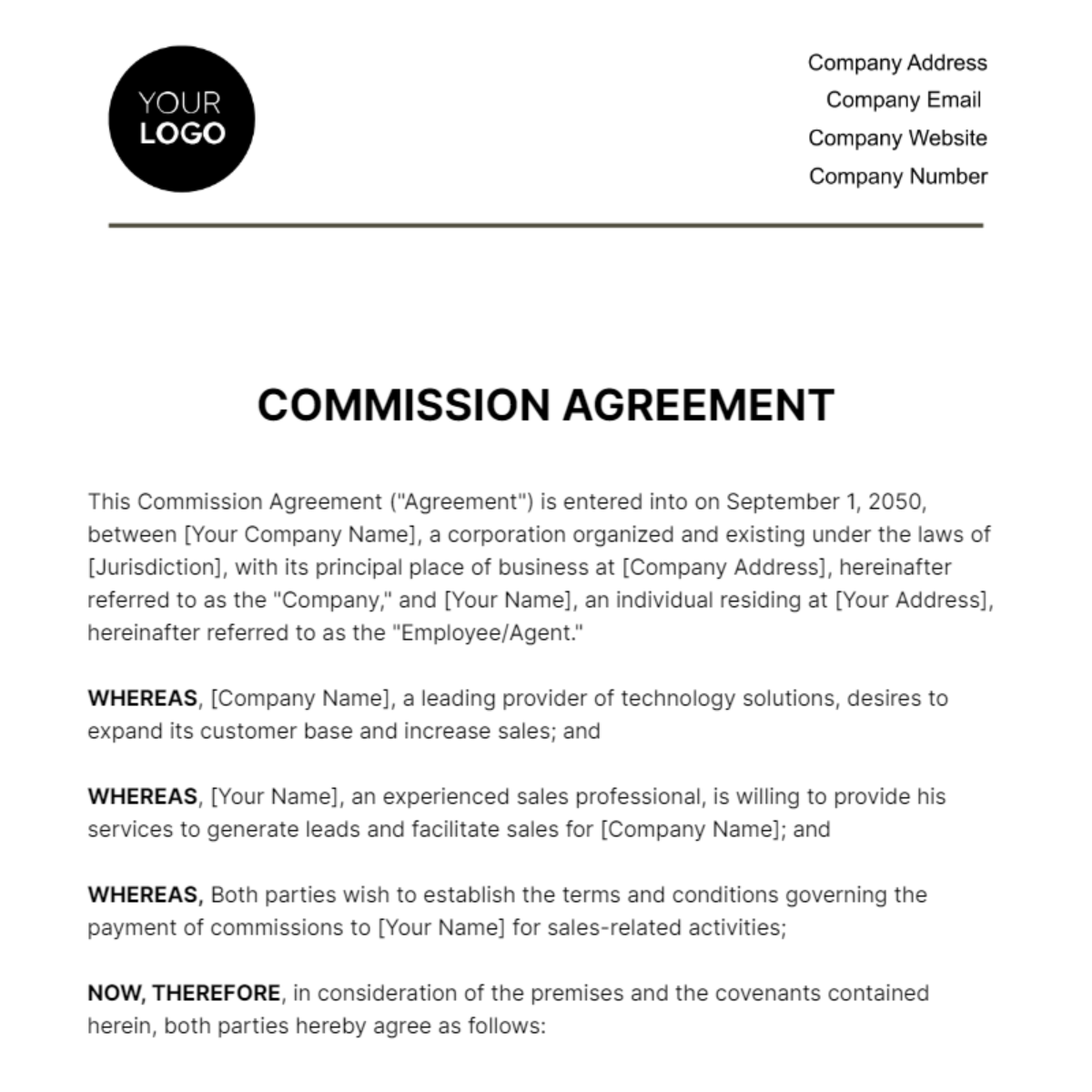 Commission Agreement HR Template