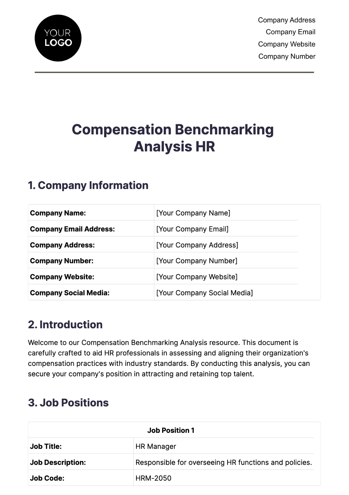 Compensation Benchmarking Analysis HR Template - Edit Online & Download