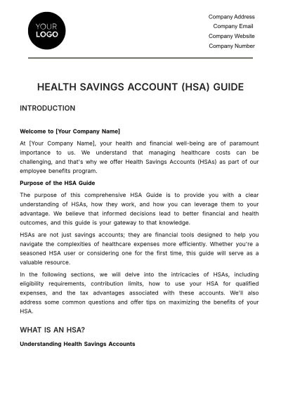 Free Health Savings Account (HSA) Guide HR Template to Edit Online
