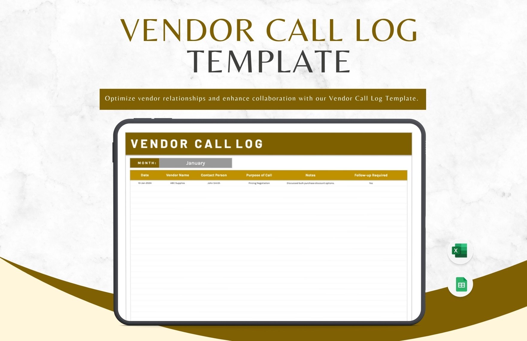 Vendor Call Log Template in Excel, Google Sheets