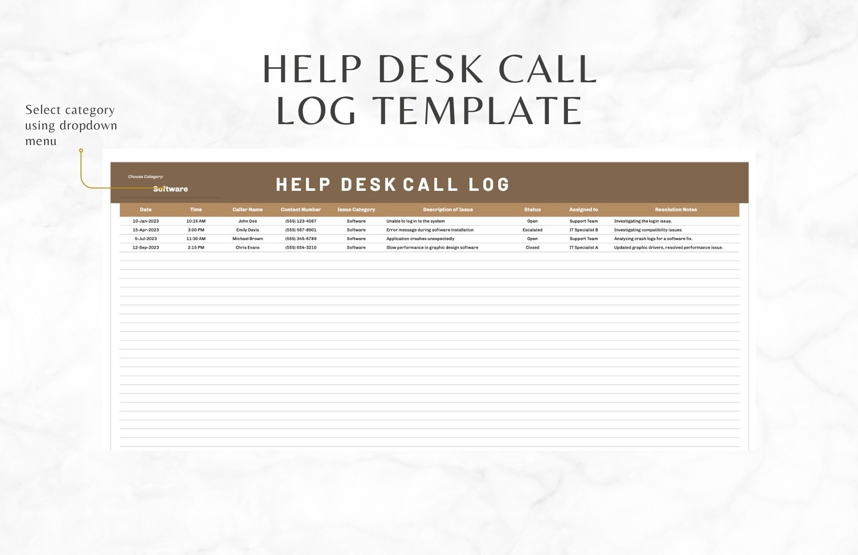 Help Desk Call Log Template