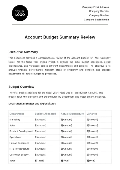 Free Account Budget Summary Review Template to Edit Online