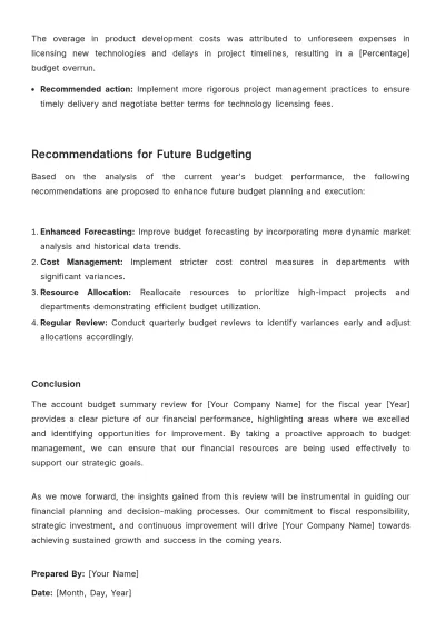 Free Account Budget Summary Review Template to Edit Online