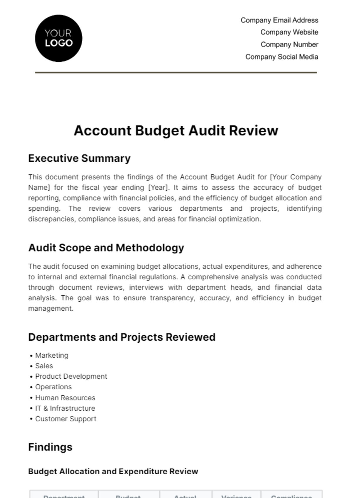 Account Budget Audit Review Template