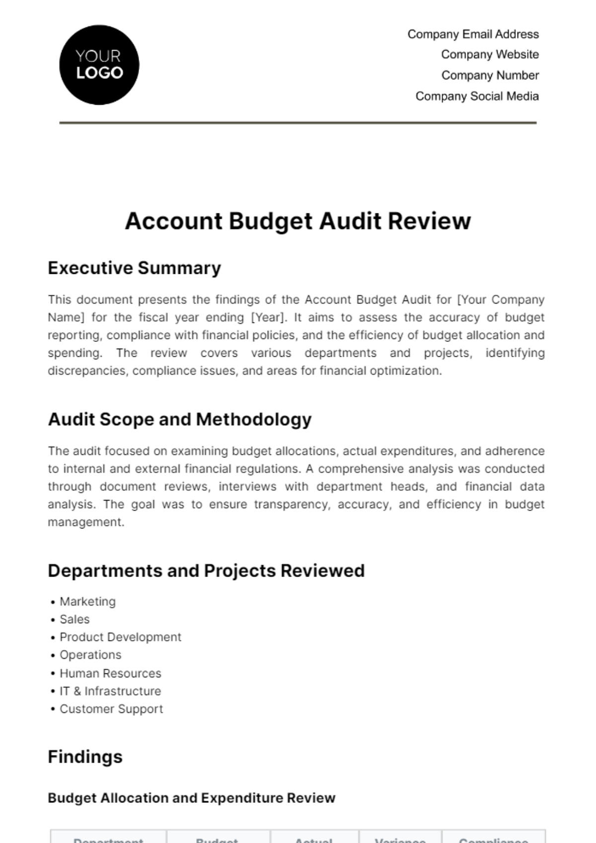 Account Budget Audit Review Template - Edit Online & Download