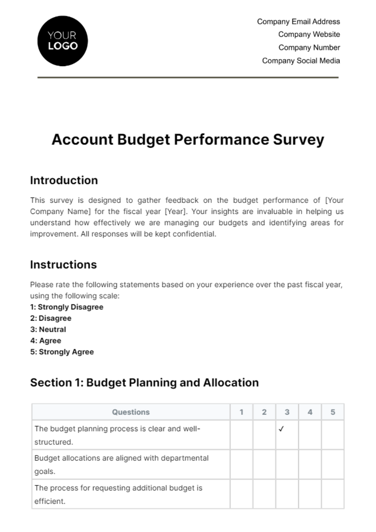 Account Budget Performance Survey Template