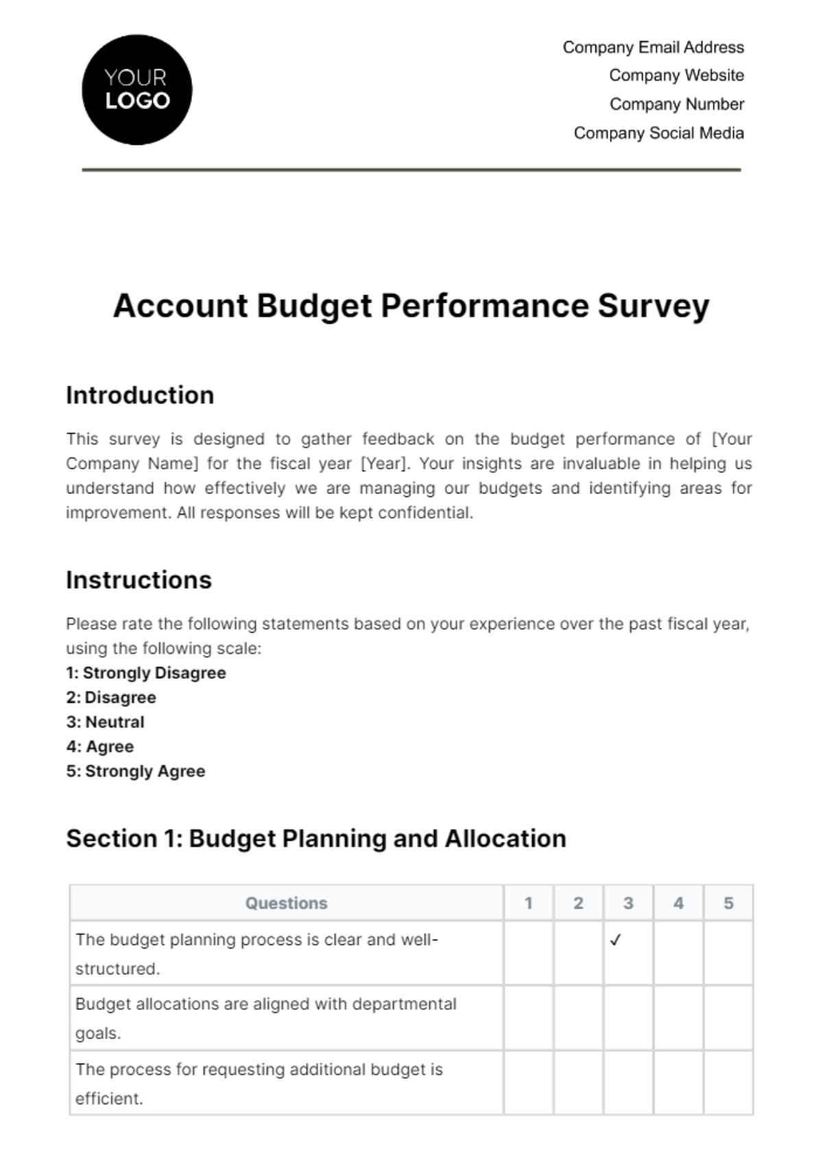 Account Budget Performance Survey Template - Edit Online & Download