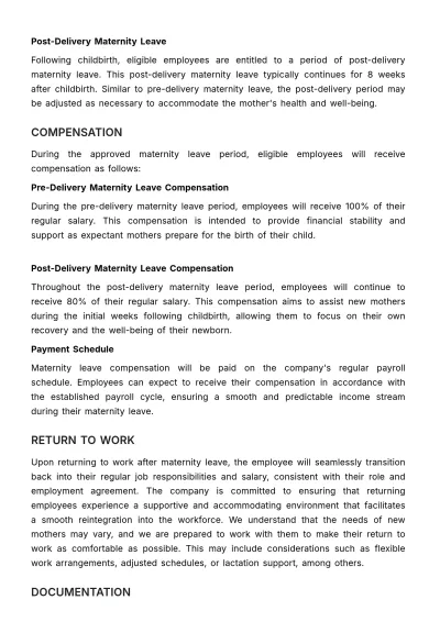 Free Maternity Leave Compensation Policy HR Template to Edit Online