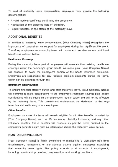 Free Maternity Leave Compensation Policy HR Template to Edit Online