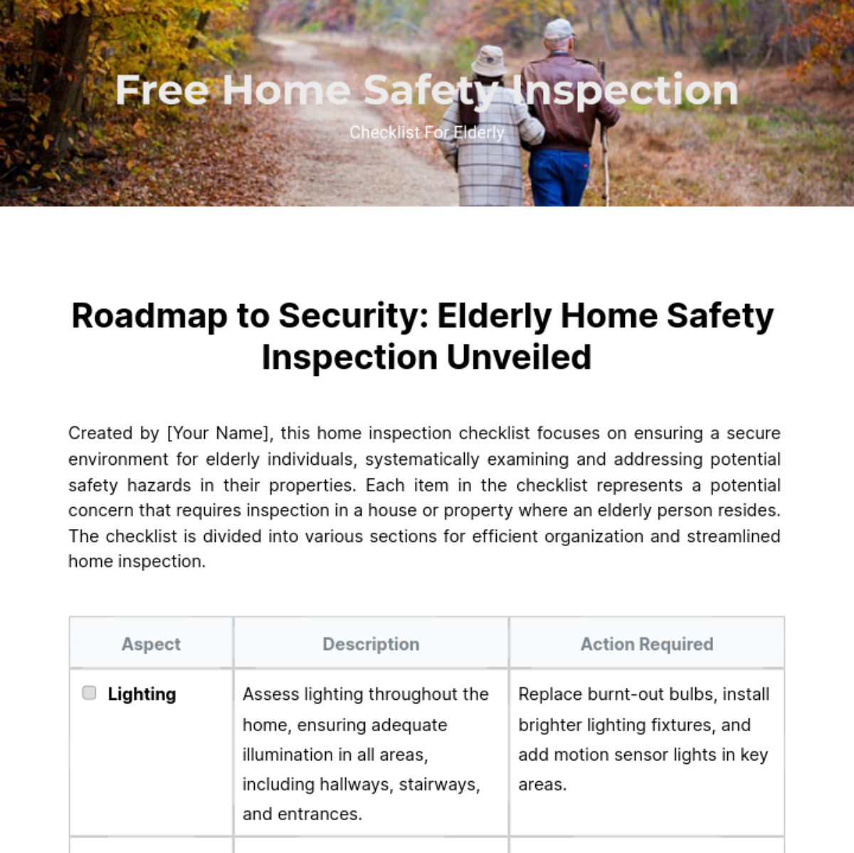 Home Safety Inspection Checklist For Elderly Template - Edit Online & Download