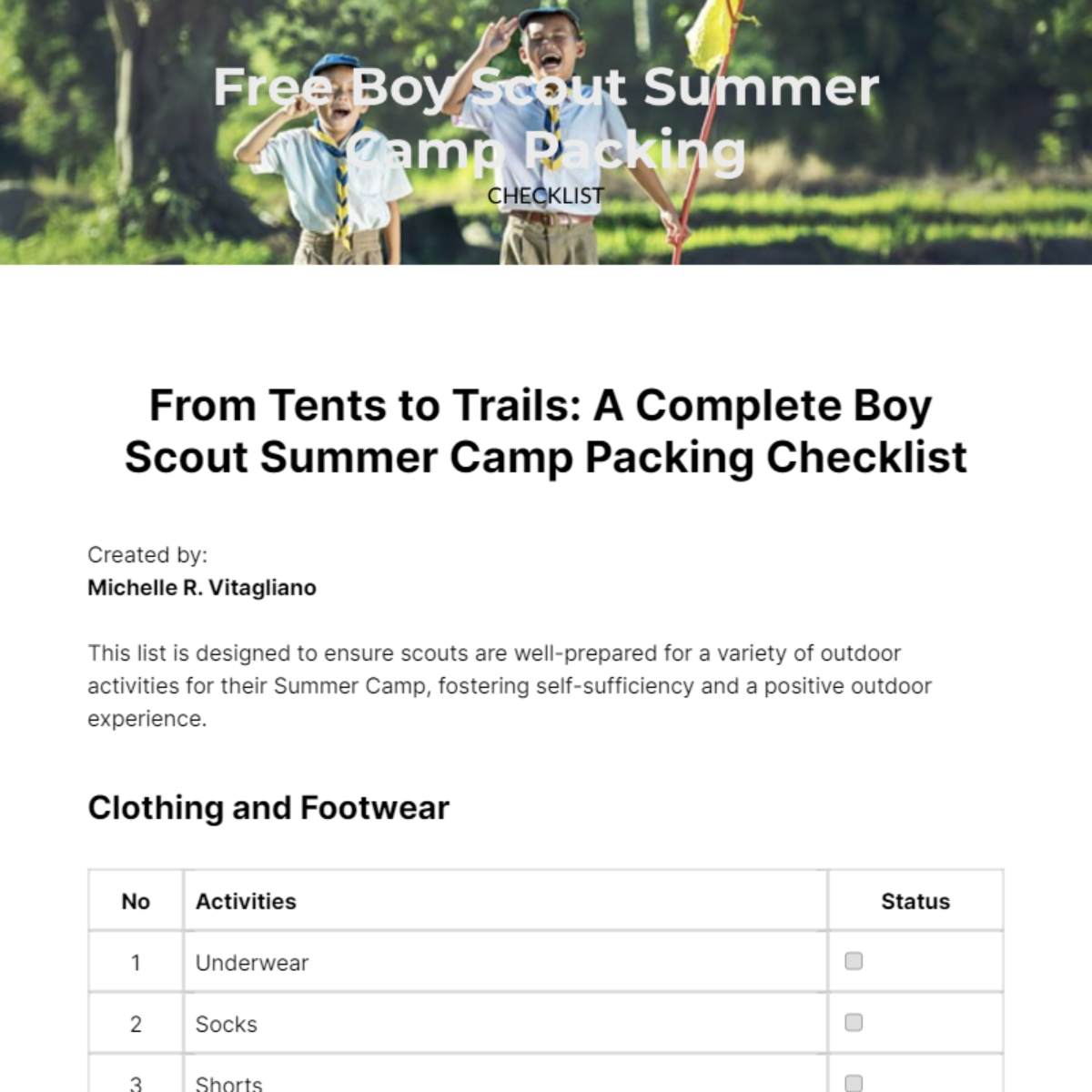 Boy Scout Summer Camp Packing Checklist Template - Edit Online ...