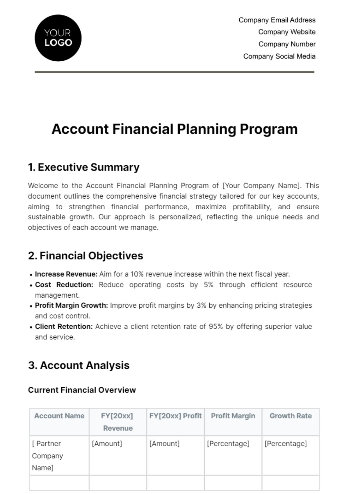 Account Financial Planning Program Template