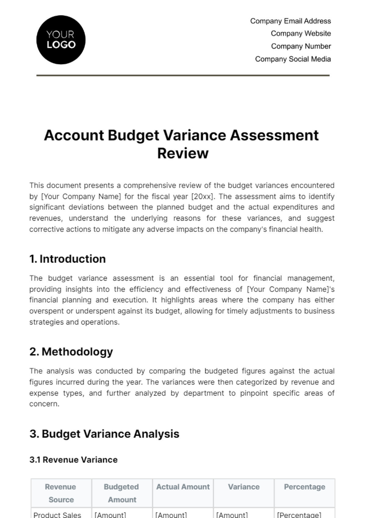 Account Budget Variance Assessment Review Template