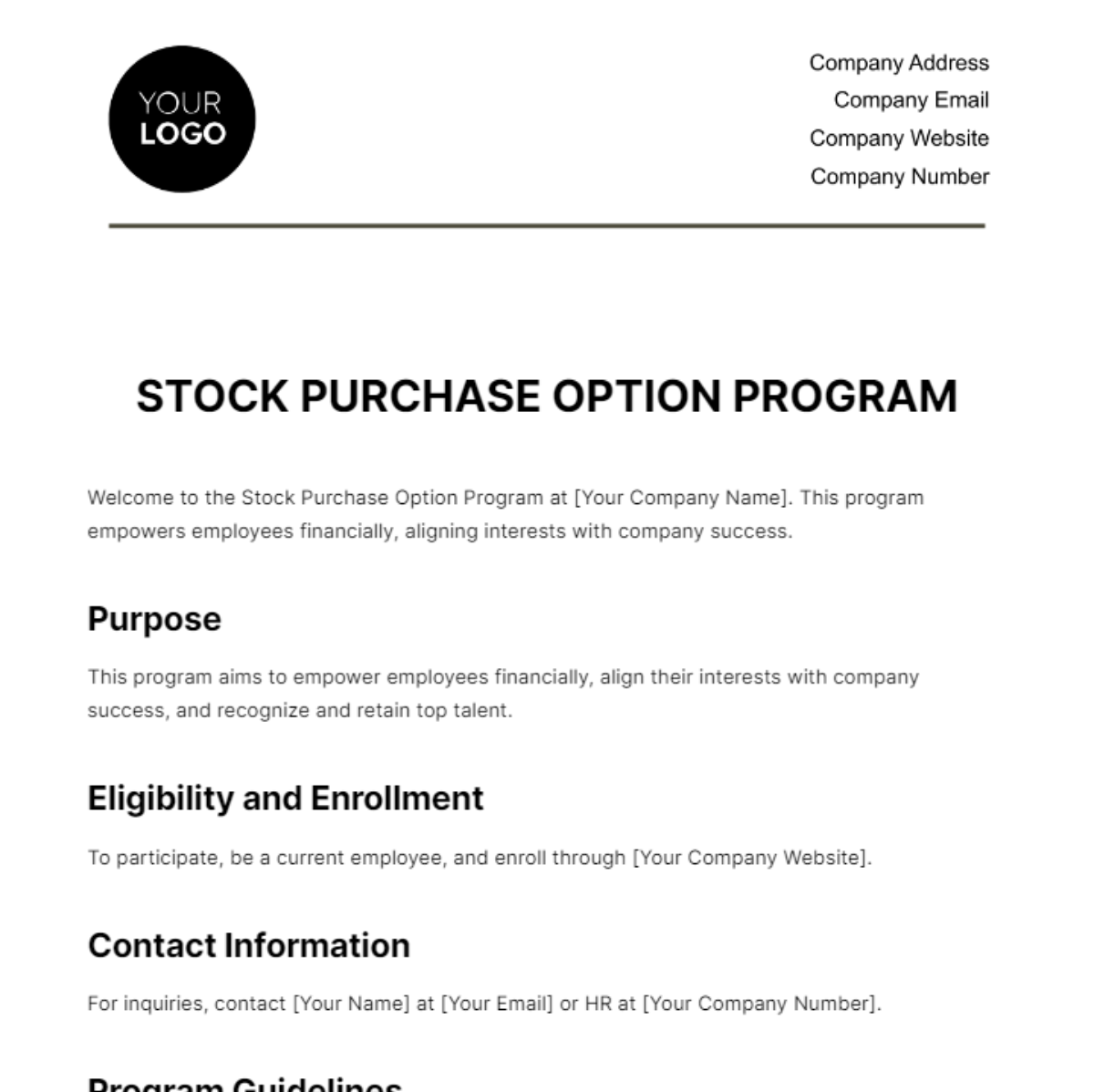 Stock Purchase Option Program HR Template