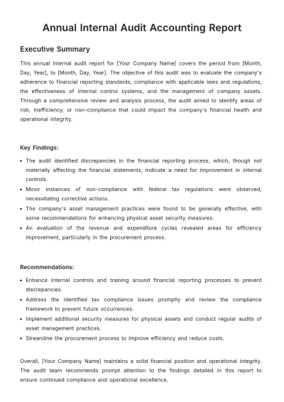 Free Annual Internal Audit Accounting Report Template to Edit Online