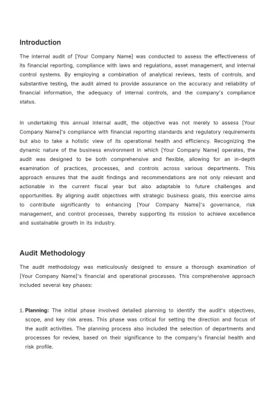 Free Annual Internal Audit Accounting Report Template to Edit Online