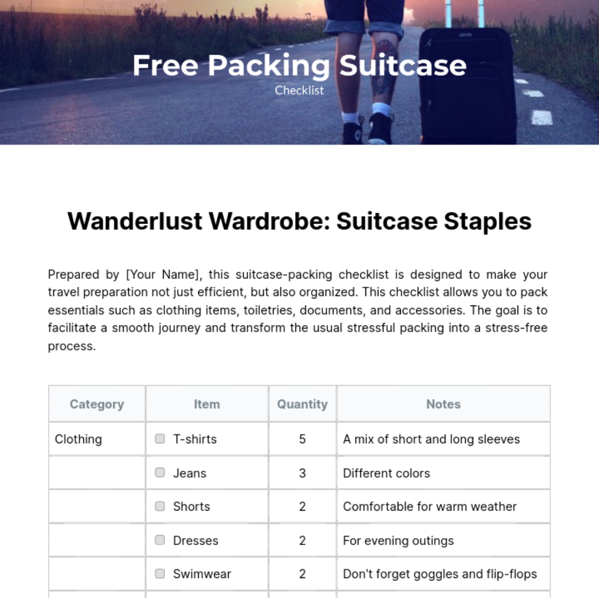 Packing Suitcase Checklist Template