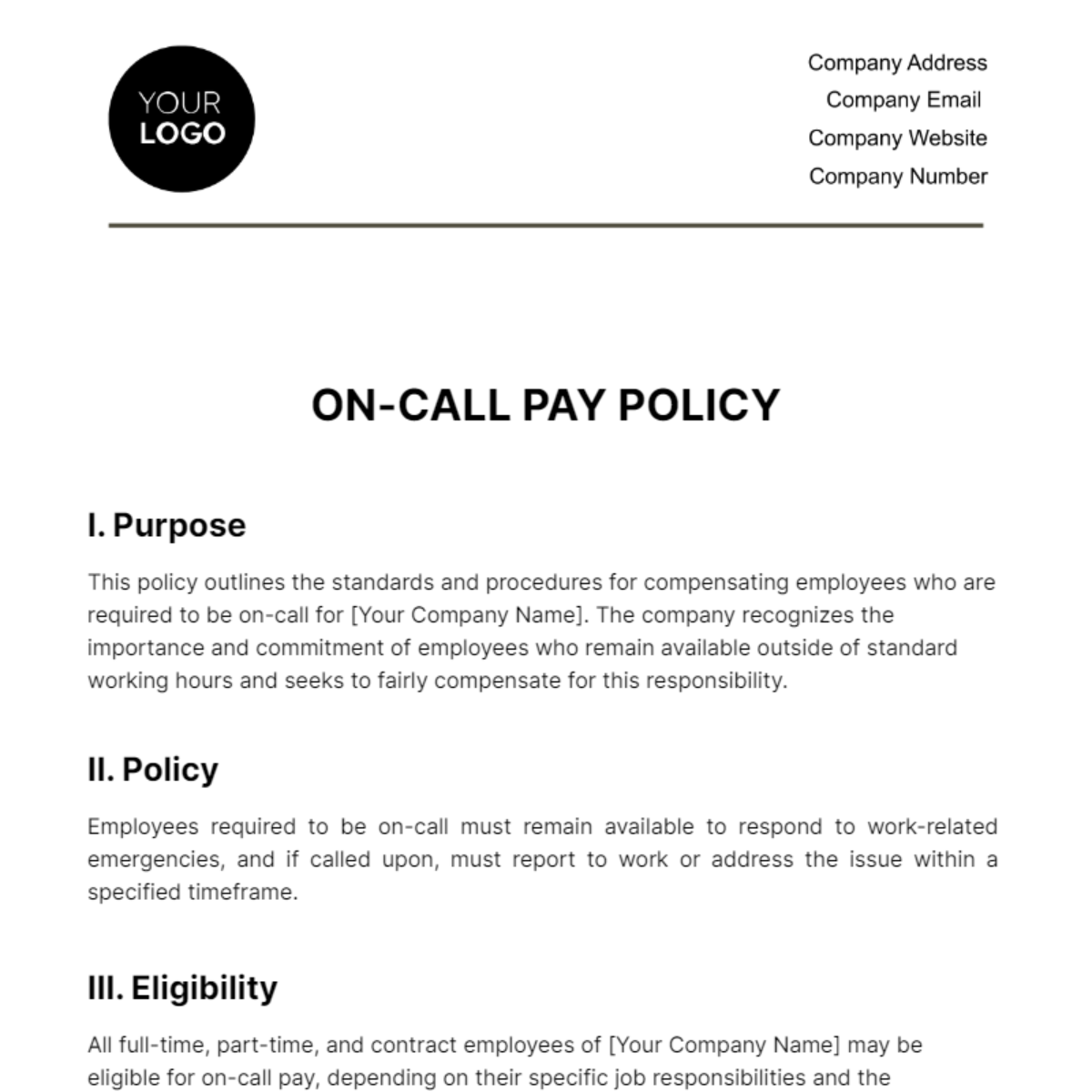 Free On-call Pay Policy HR Template