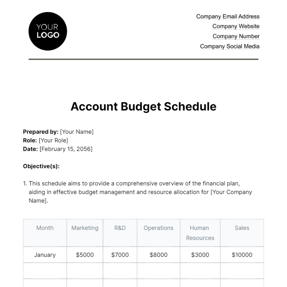 Account Budget Schedule Template - Edit Online & Download Example