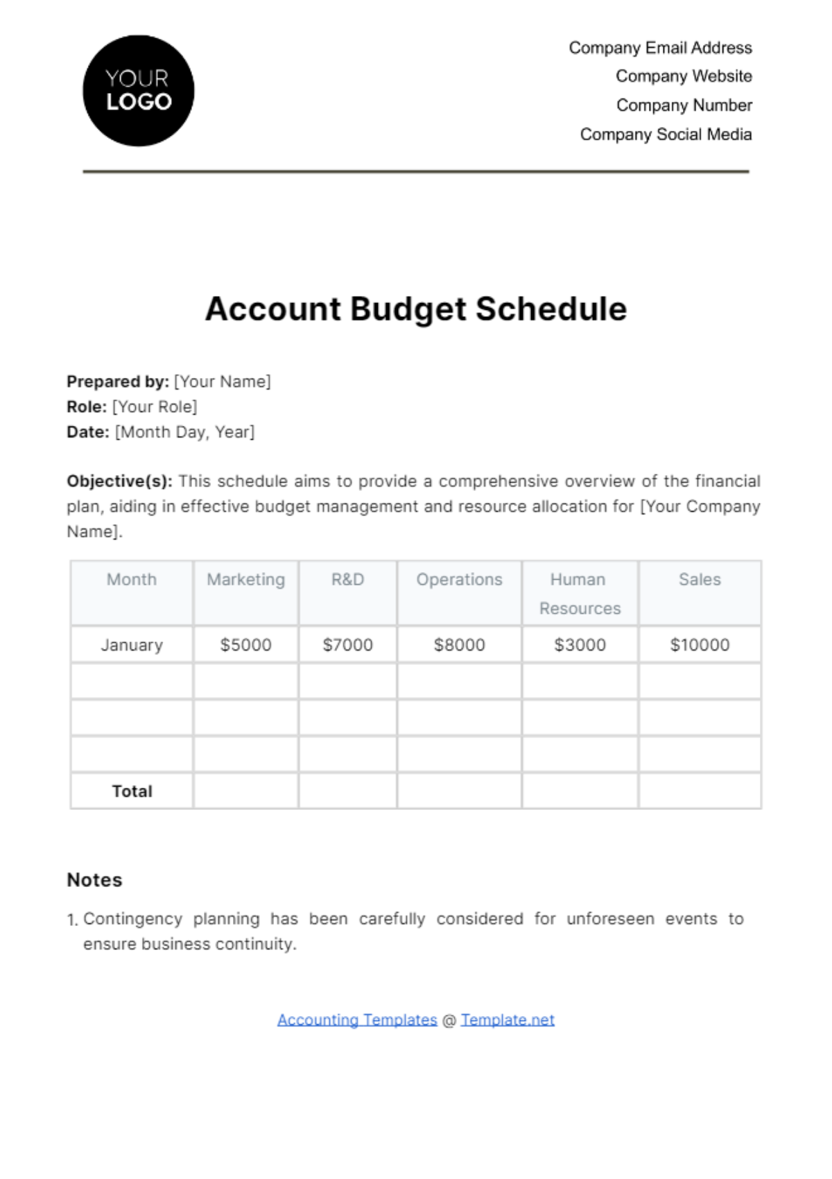 Account Budget Schedule Template