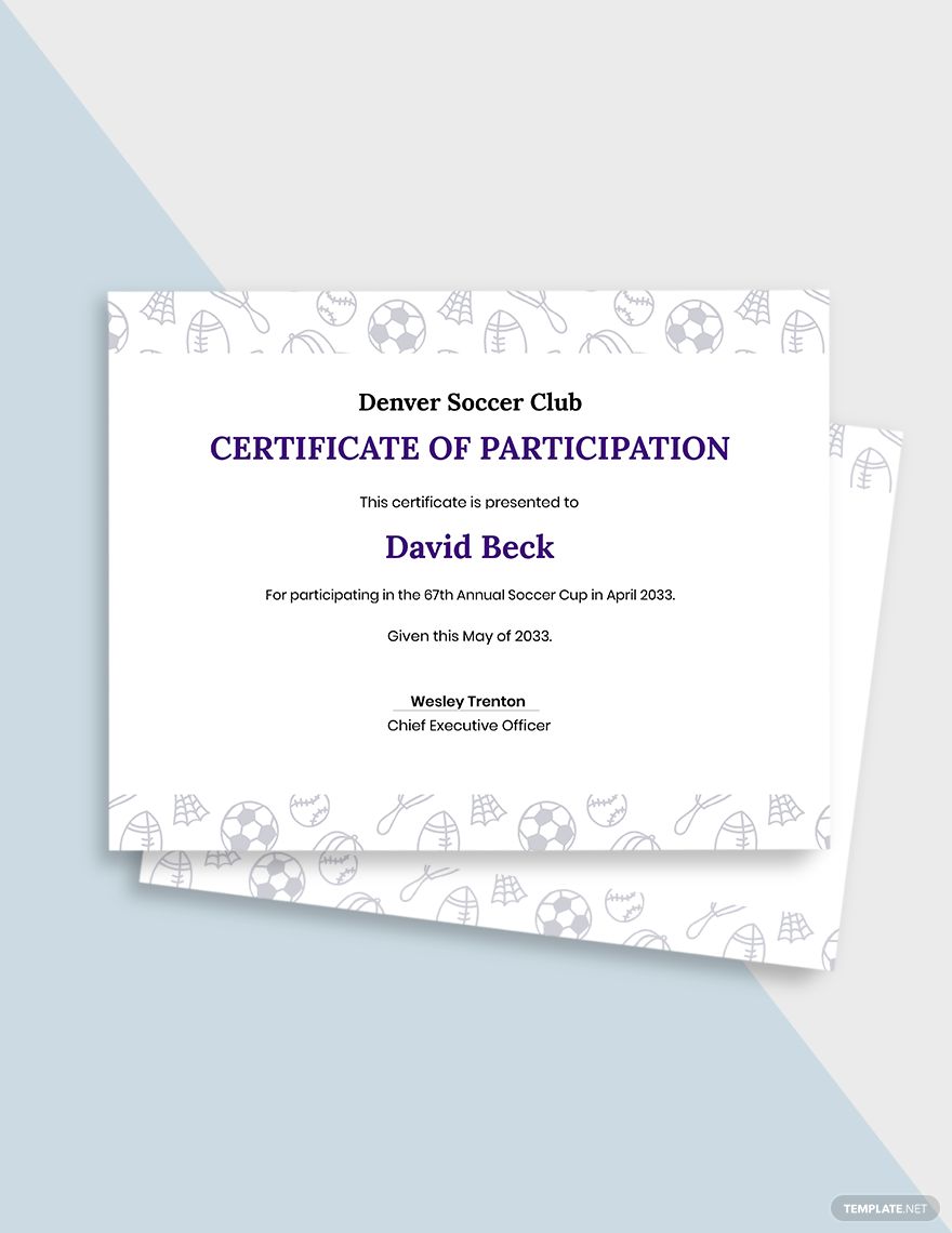 Soccer Participation Certificate Template