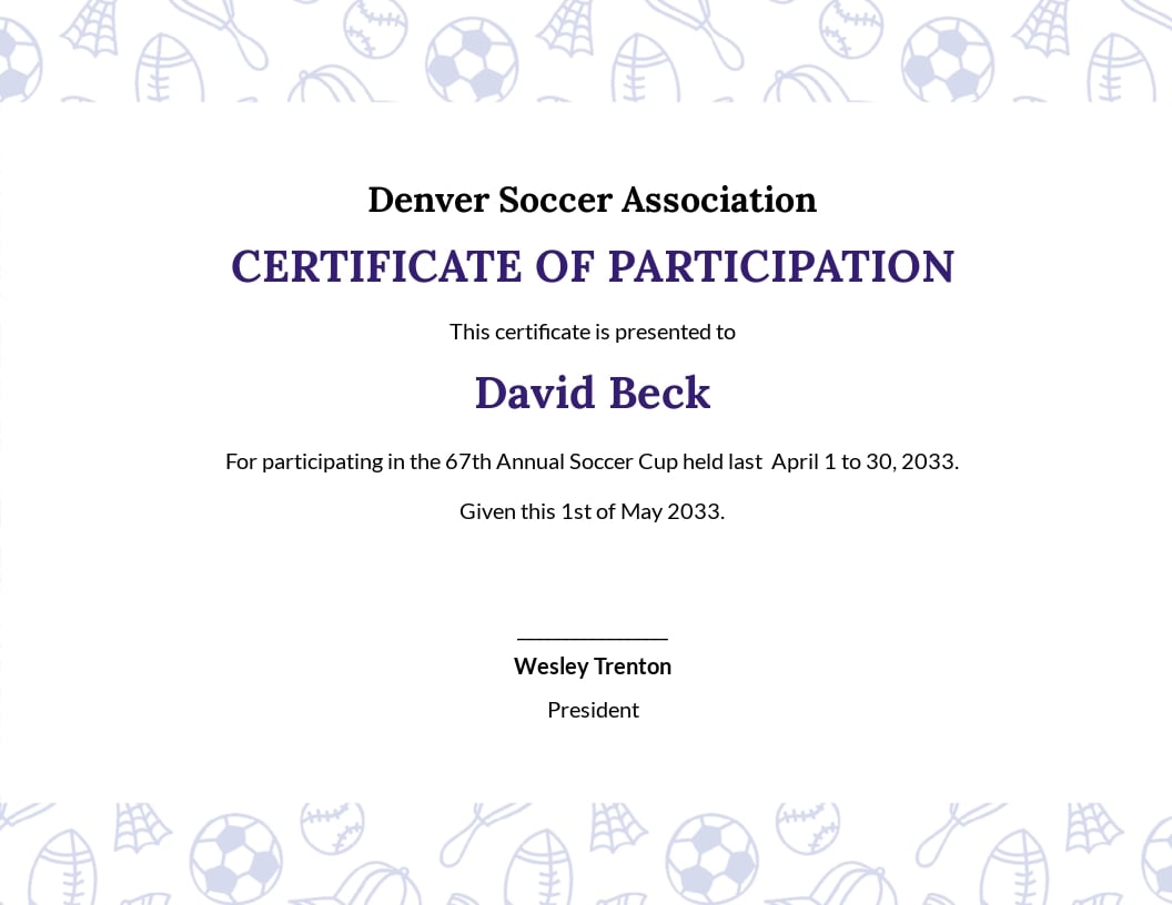 Soccer Participation Certificate Template.jpe
