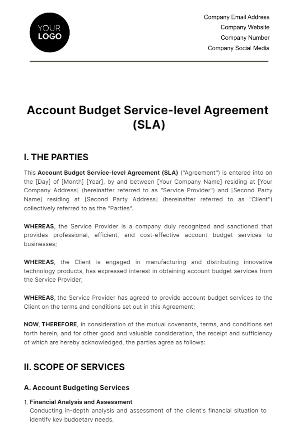 Account Budget Service-level Agreement (SLA) Template