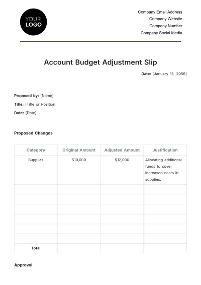Free Account Budget Adjustment Slip Template to Edit Online