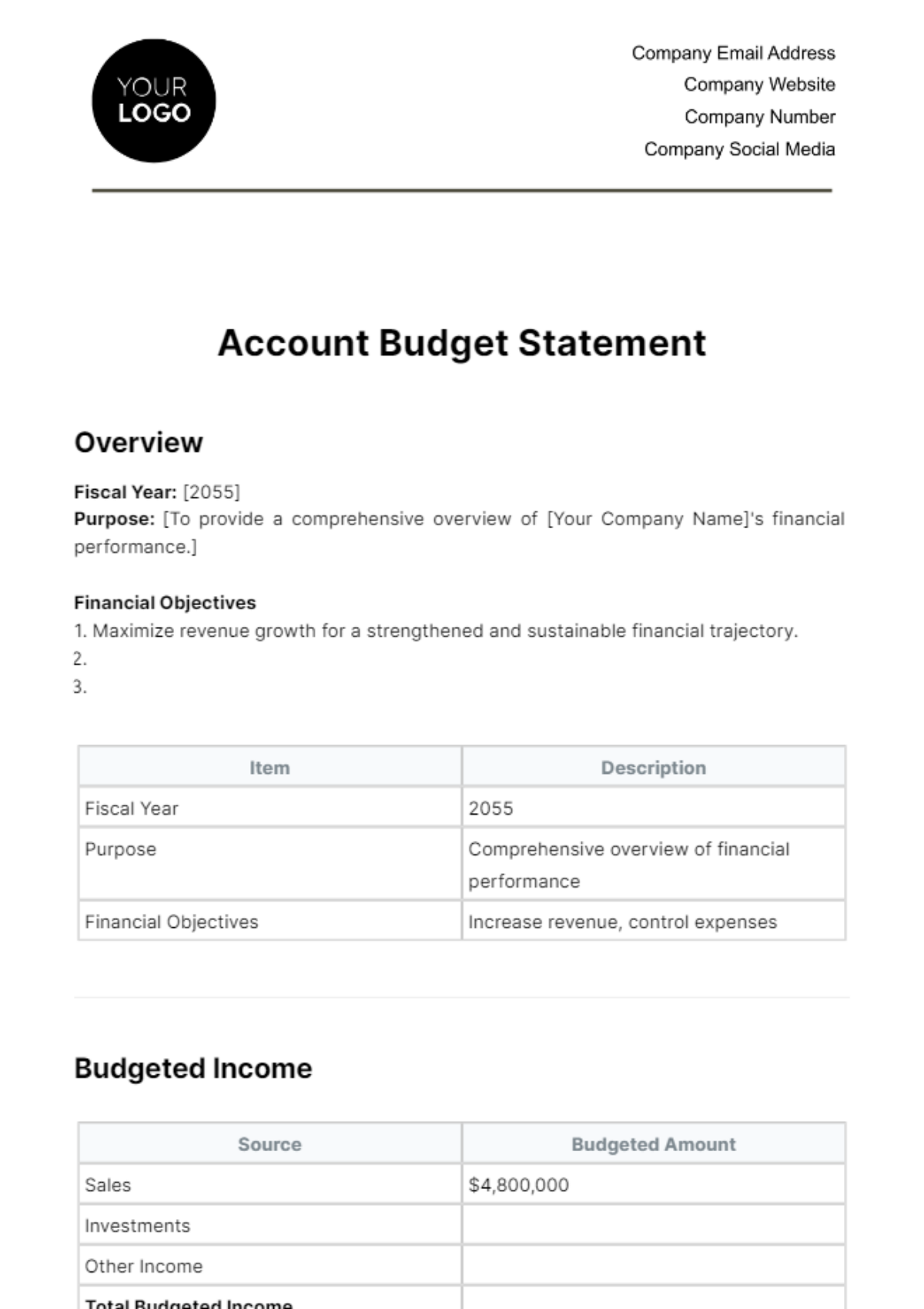 Account Budget Statement Template