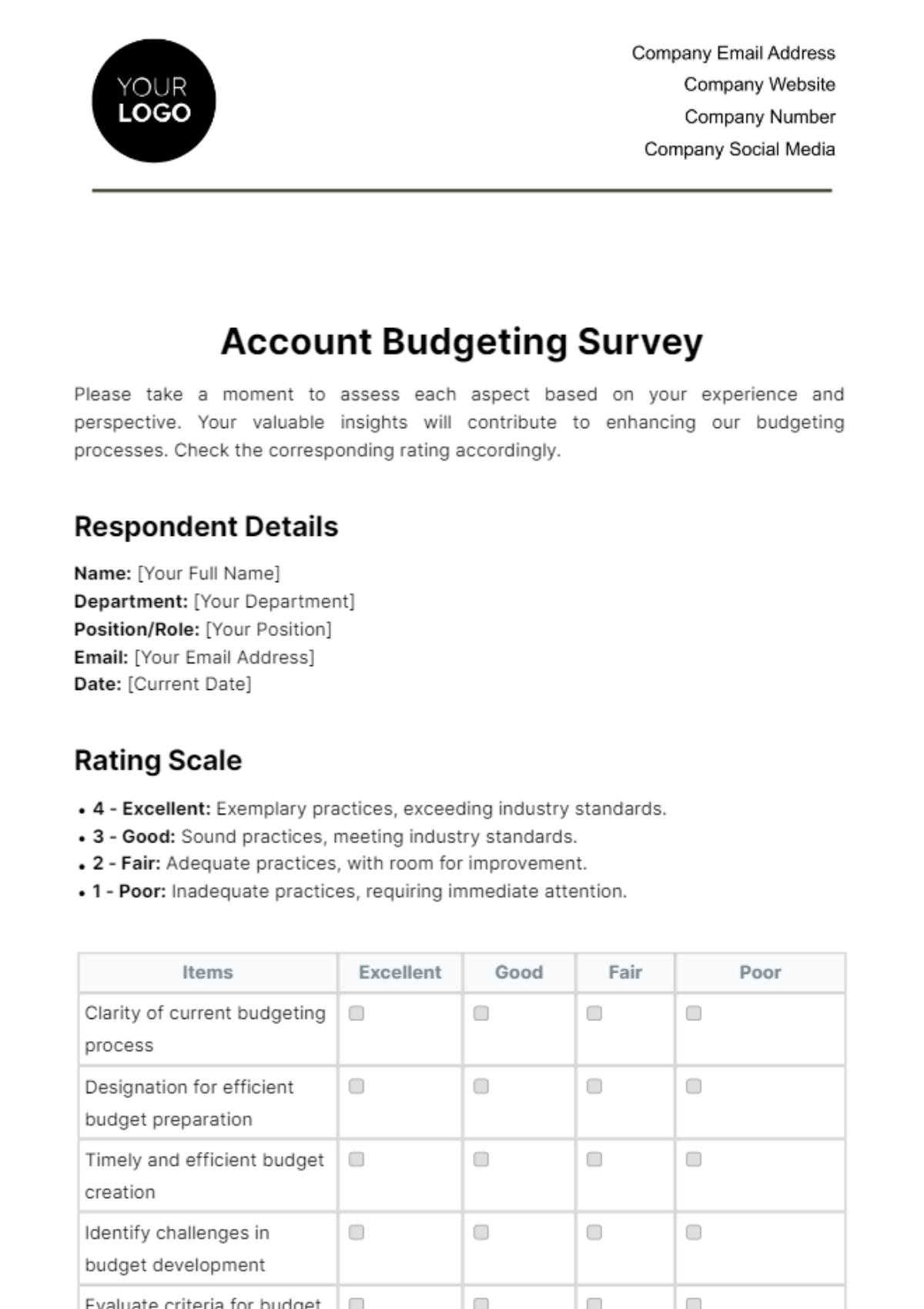 Account Budgeting Survey Template