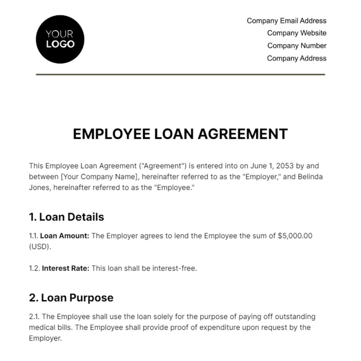 Employee Loan Agreement HR Template