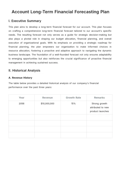 Free Account Long-Term Financial Forecasting Plan Template to Edit Online
