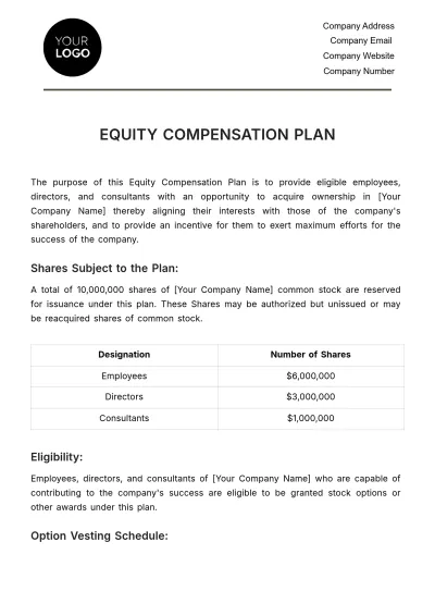 Free Equity Compensation Plan HR Template to Edit Online
