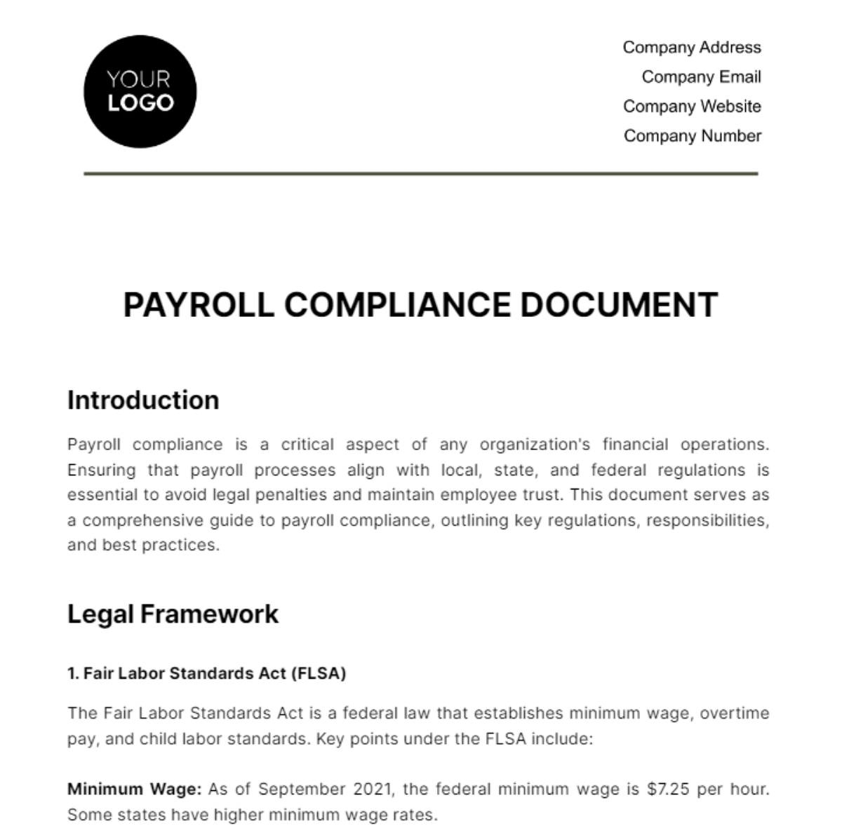 Payroll Compliance Document HR Template