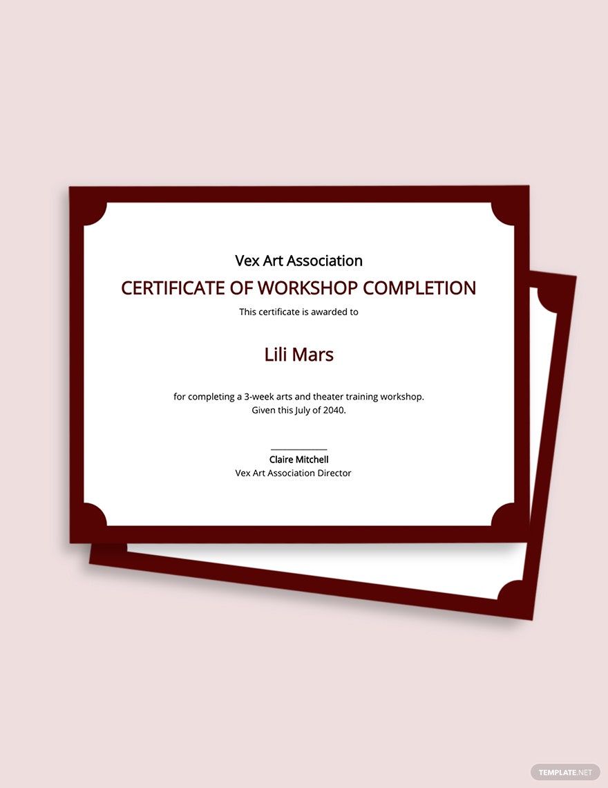 Workshop Completion Certificate Template