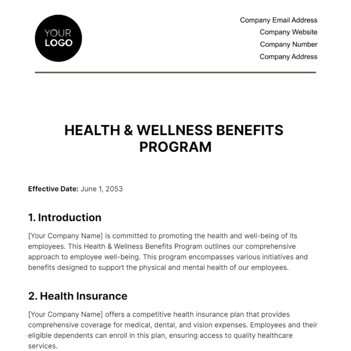 Health & Wellness Benefits Program HR Template