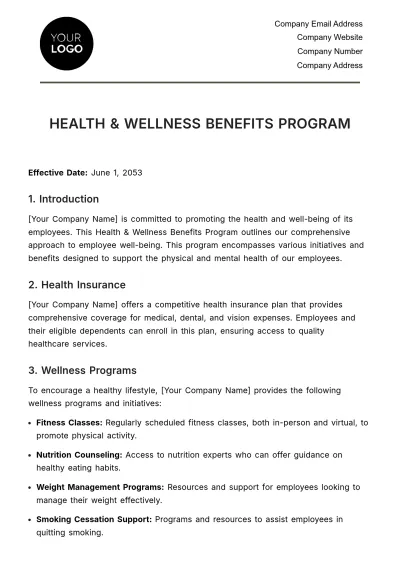 Free Health & Wellness Benefits Program HR Template to Edit Online