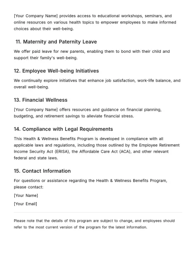 Free Health & Wellness Benefits Program HR Template to Edit Online